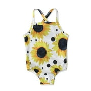 ASFGIMUJ Sunflower Print Ruffle One-Piece Swimsuit (Girl’s, Size 18-24 Months)